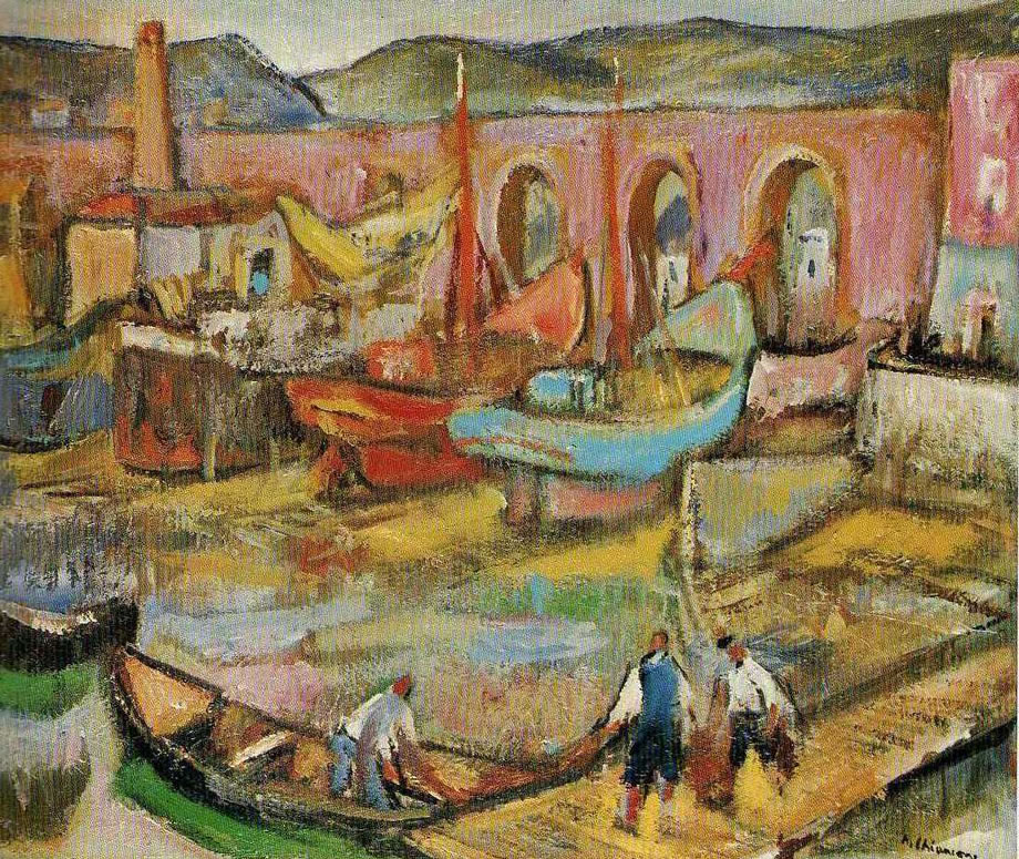 Cantiere di Torre del Greco, anni ’40, olio su tela cm 80x95, esposta mostra Chiancone “anni ’30 – anni ’80”, Galleria Serio, Napoli